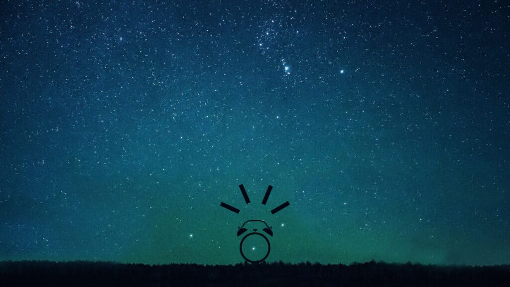 Shadow alarm clock under a starry sky